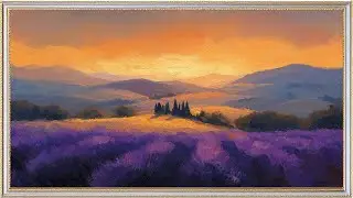 Lavender fields | Vintage Gold Frame | Nature Art 4K | Screensaver 2 Hour in Loop | Relaxing Sound