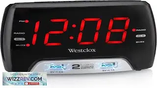 Westclox Large 1.4 Red LED Digital FM Clock Radio with Dual USB