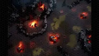 DnD compatible animated map _ Barren Landscape with Central Fire _ hex grid for VTT ambience