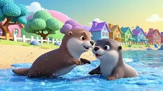 Five Little Otters Slide Slide Slide | Fun Animal Water Song & Nursery Rhymes