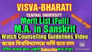 Merit List MA in Sanskrit Pali Prakrit Bhasha Bhavana | Visva Bharati Admission 2021 || Cut of Marks
