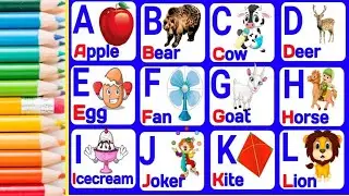 learn A for Apple, B for Bat, C for Cat| colours name,