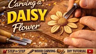 4-Petal Daisy Wood Carving | Hand Carved Flower with Chisels (Step-by-Step)