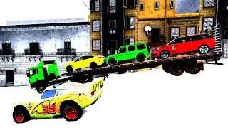 Flatbed Chaos on Snow Road 🚚❄️ | Color Changing Cars (McQueen) Football Crash | BeamNG.drive #29