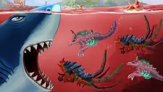 NEW GIANT TITAN GREAT WHITE SHARK VS ENEMY DEMON SHARK - Hungry Shark Evolution