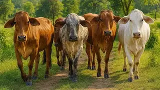 Aktivitas Sapi Di pagi hari Berlari menuju ladang, Suara Sapi Moo, Sapi Lucu berkeliaran di jalan