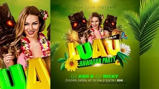 learn how to make LUAU Hawaiian party flyer | 3d title | creative design | FREE PSD
