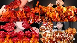 NUCLEAR FIRE🔥  CHICKEN 🥵🤯VS SEASONED CHICKEN CHALLENGE 🔥🥵🤯🍗🧋#fyp #eatingshow #viralvideo #trending 