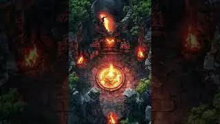 DnD compatible animated map _ Eerie Fantasy Landscape with Fire Pit and Horns _ hex grid _ VTT ambie