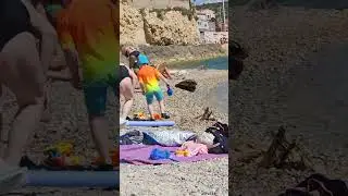 Roughest & bumpiest small beach to walk through to Mediterranean Sea, South France Europe (8/2/2025)