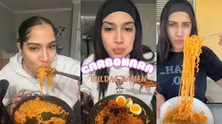 MUKBANG ASMR CARBONARA BULDAK RAMEN 🤤🔥|| TikTok Gizzle l La Comelona ♪