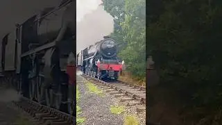 LMS Stanier &lsquo;Black Five&rsquo; steam locomotive - passing at speed.