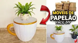 DIY COMO FAZER MESA DECORATIVA DE XÍCARA FEITA COM CAIXA DE PAPELÃO| FAÇA VOCÊ MESMO MESA DECORATIVA