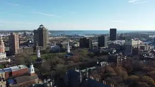 Old Campus/Sterling Memorial Library - Yale University seen above/ New Haven CT Aerial Drone