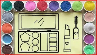 Sand painting makeup set learn colors - C&aacute;ch vẽ v&agrave; l&agrave;m tranh c&aacute;t bộ trang điểm kim tuyến (Chim Xinh)