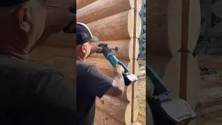 Aku vrtačka při pr&aacute;ci - otvor 74mm pro el. Instalaci ve srubu. #woodworkers #woodworking #woodwork