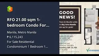 RFO 21.00 sqm 1-bedroom Condo For Sale in Manila Metro Manila