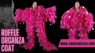 CHARISMATICO Fuchsia Organza Ruffle Drag Queen Coat With XXL Sequin