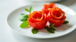 🌹 Tomato Flower Carving Tutorial | Easy Vegetable Decoration Ideas | Food Art Tutorial