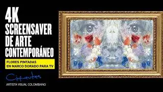 4K Abstract Art Screensaver | Floral Abstract Paintings in Gold Frame for TV