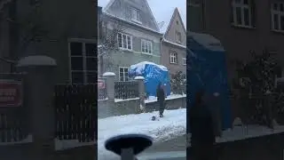 Driving in the snow in Czech Republic. 