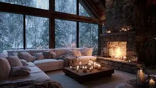 🤍❄️Quiet Piano Winter Ambience | Snowy Window & Cozy Fireplace for Sleep