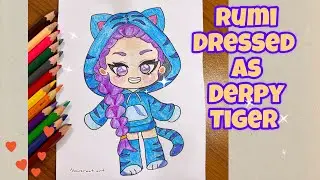 HOW TO DRAW RUMI DRESSED AS DERPY CAT || DEMON HUNTERS K-POP DRAWING 