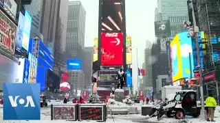 Times Square Blanketed in Snow Following East Coast Storm