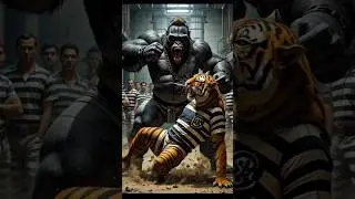 Massive Lion Attacks Gorilla in Prison &ndash; Lion vs Gorilla in Jail Epic Fight! #shorts #tiger #animals