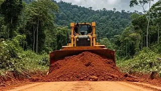 Bulldozer Road Building Technique Clearing Mountains Path Heavy Excavation Skillful Operation 