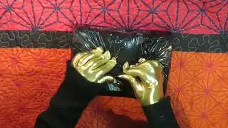 ASMR Opening Crinkly Package Wearing Gold Gloves / Patent leather Heels #asmr #asmrsounds #crinkles