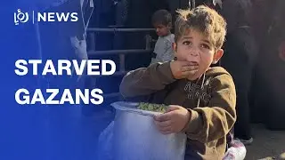 Starved Gazans line up to receive food at distribution centre