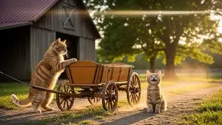 Mama Cat Repairs the Little Wagon So Baby Cat Can Smile Again 🍎❤️
