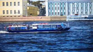 Tourists Boats on Neva River in Saint Petersburg
