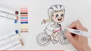 How to Draw A Little Girl Riding Bicycle | Easy drawing and coloring for Kids | Step by step drawing
