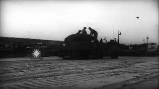 Rescue boat, landing crafts, floating piers and other vehicles arrive at the beac...HD Stock Footage