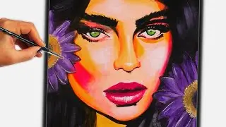 ACRYLIC PAINTING TUTORIAL Step by Step | Woman Flowers/ How to Paint easy