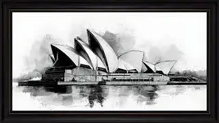 Sydney Opera House Architectural Sketch: Black and White Framed Art TV 4K Screensaver