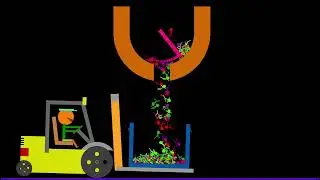 Truck collects Stickmans and transforms them into other elements to build new | Algodoo animation