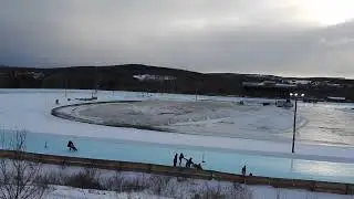 View of People Skating the Woodstock,NB Ice Oval