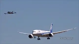 3 Low Flyby Passes of ANA 787-9 Dreamliner & Wolfe Air Learjet 25B