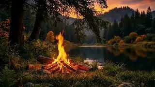 3 Hours🔥 Relaxing Campfire Soundscapes with Gentle River Flow 💤