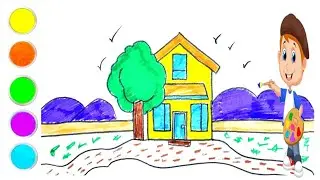 How to easy draw a cute House Color | Easy To draw a kids,Learn toddlers learning #butterfly #colors