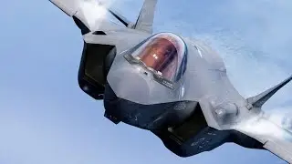 Гипнотический высокоскоростной круиз США F-35B перед вертикальной посадкой