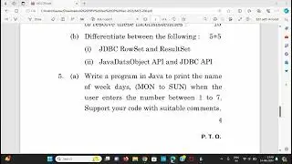 MCS206 Q5a WAP in Java to print the name of week days (MON-SUN) when user enters the num b/w 1 to 7