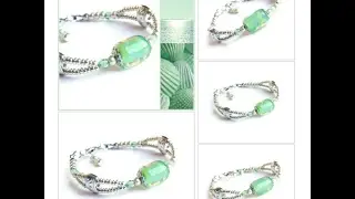 Mint Green bracelet, Green Silver Minimalist bracelet with