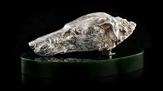 ANTIQUE 20thC EDWARDIAN SOLID SILVER & JADE DOGS HEAD PAPER-CLIP c.1904