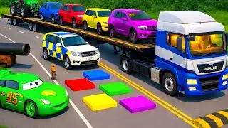 Double Flatbed Truck McQueen / Transportation with Truck / Pothole vs Car 5 / Mao Drive BeamNG