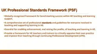UK Professional Standards Framework (UKPSF) in Higher Education