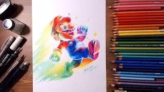 Super Mario スーパーマリオ(Rainbow Mario) Speed drawing